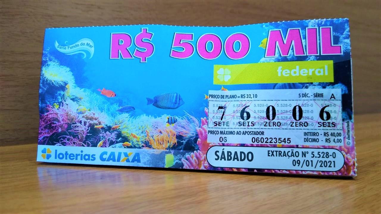 A imagem mostra um bilhete da loteria Federal