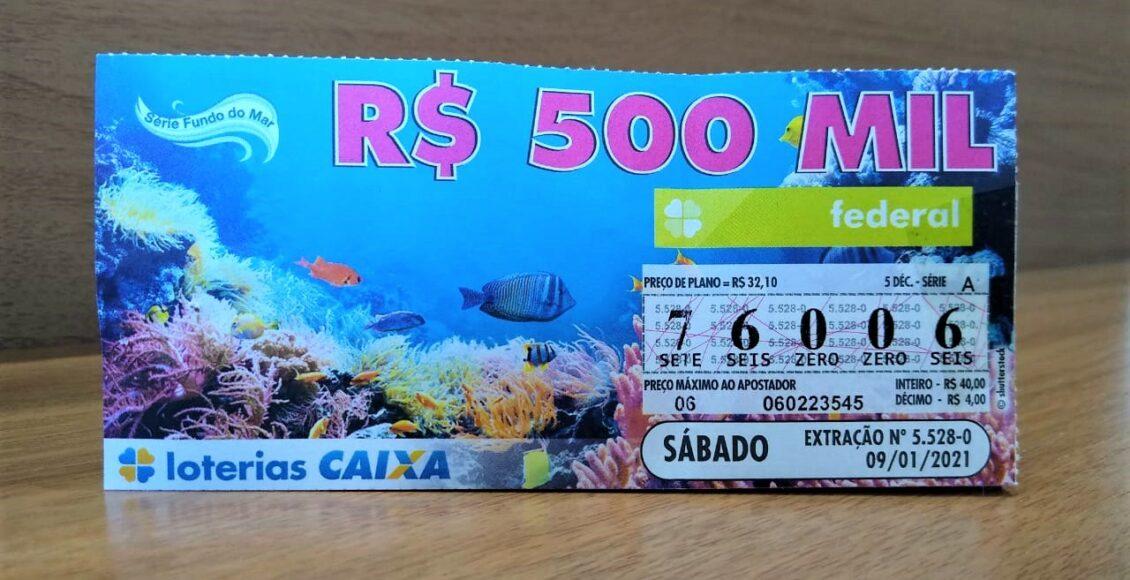 A imagem mostra um bilhete da loteria Federal