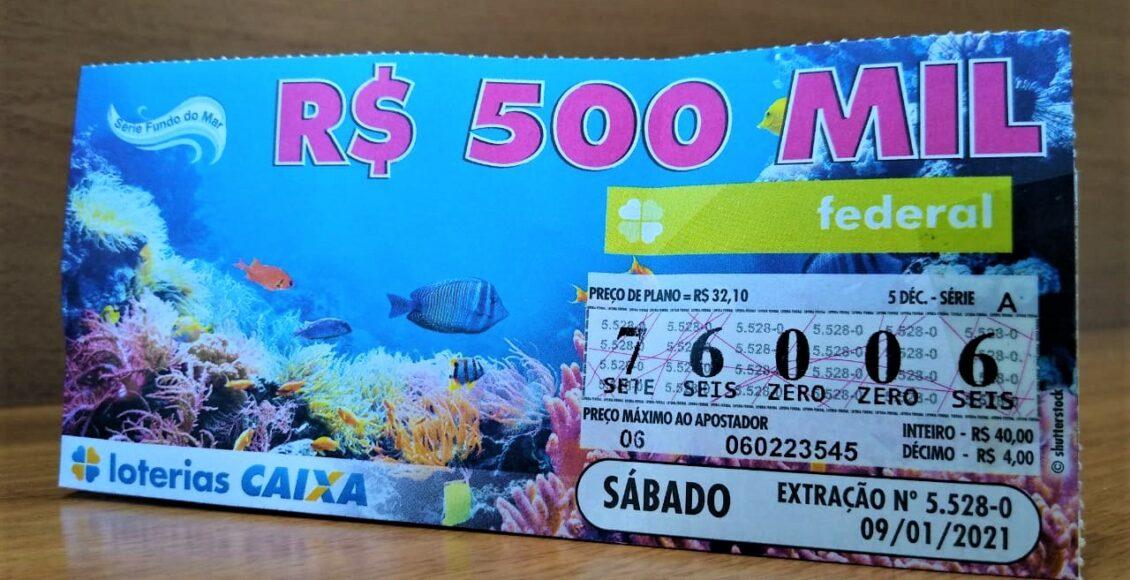 A imagem mostra um bilhete da loteria Federal