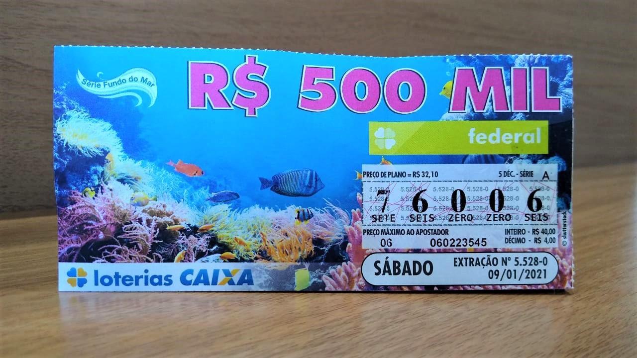 A imagem mostra um bilhete da loteria Federal