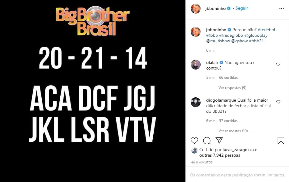 Boninho no Instagram