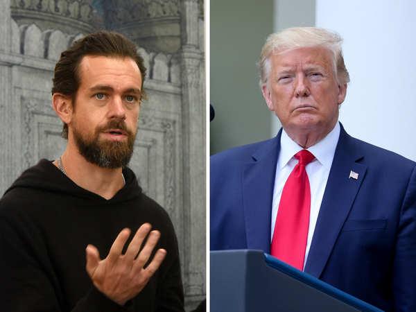 Imagem mostra jack dorsey e donald trump em matéria sobre banimento de trump no twitter