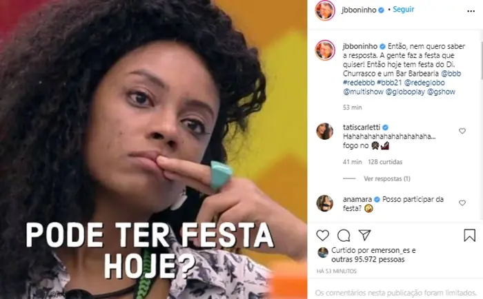 Imagem mostra Boninho fala sobre festa do líder no BBB21