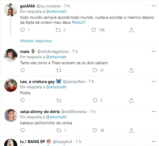 imagem mostra Comentários no Twitter sobre Projota do BBB21