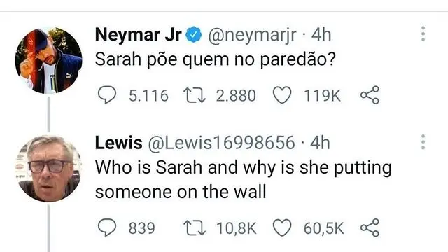 Na imagem gringo reage a post de Neymar
