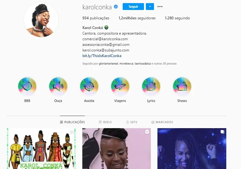 Imagem mostra que Karol Conka perde seguidores no Instagram