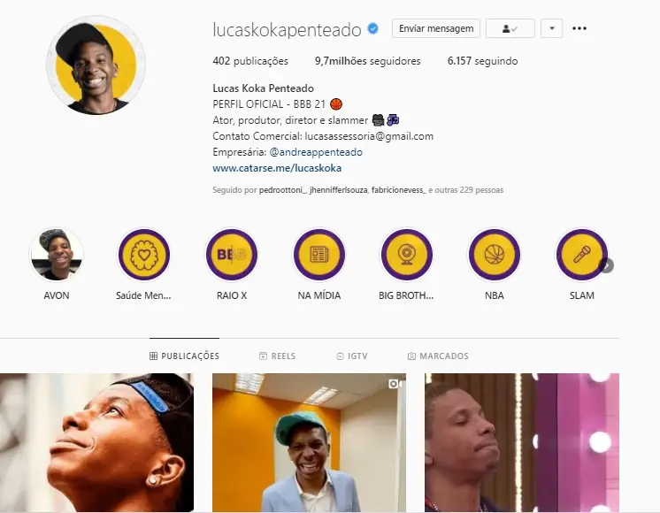 Na imagem Instagram Lucas BBB21