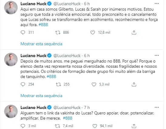 Imagem mostra Luciano Huck apoia Lucas do BBB21