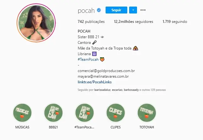 Imagem mostra Pocah seguidores no Instagram