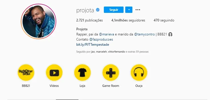 Na imagem Instagram de Projota seguidores