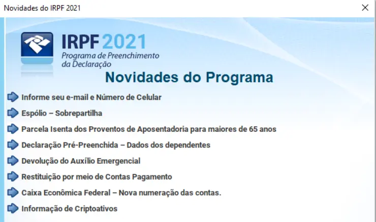 Programa para a declaração do Imposto de Renda 2021