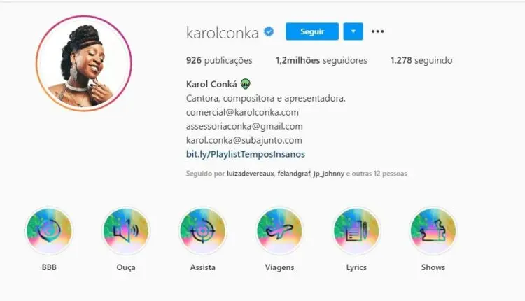 conta de Karol do BBB 21