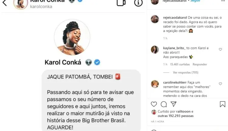 pagina mandou mensagem para perfil de sister do BBB 21