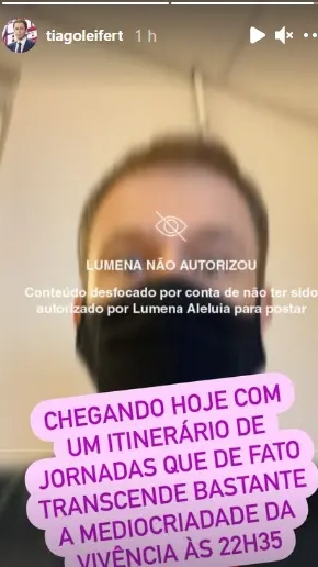 Na imagem Tiago Leifert debocha de Lumena nos Stories