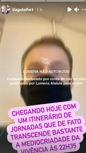 Na imagem Tiago Leifert debocha de Lumena nos Stories