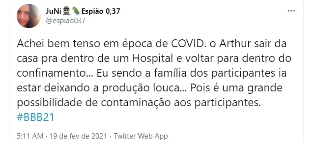 Tweet sobre o BBB21