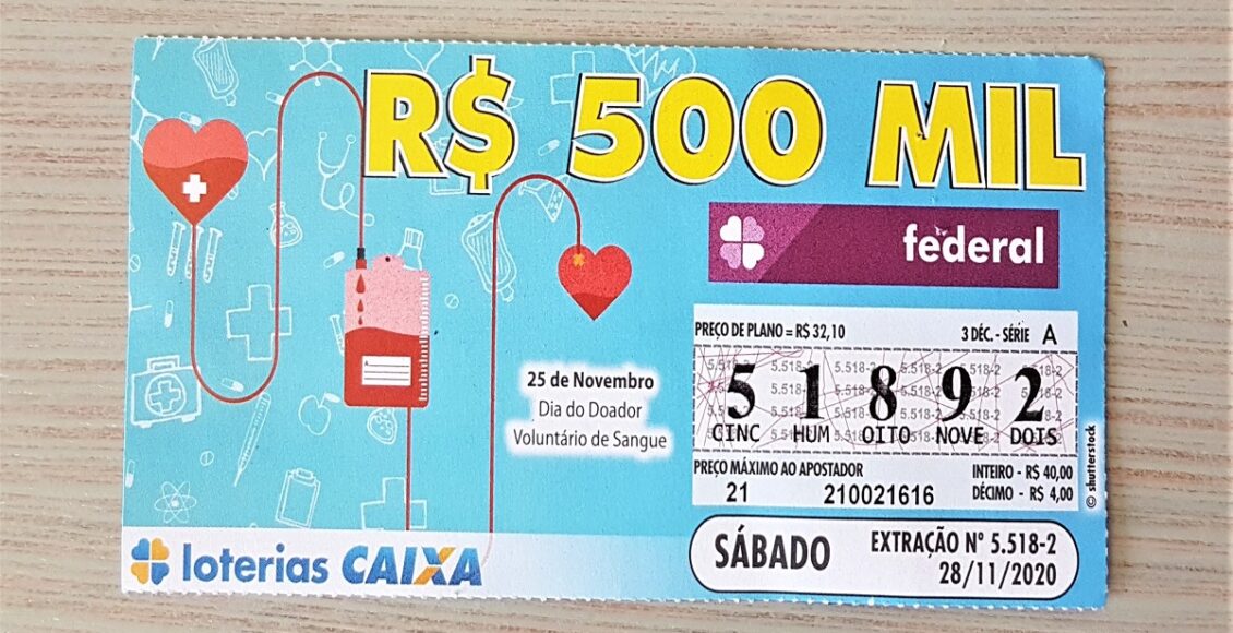 A imagem mostra um bilhete da loteria Federal