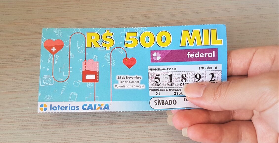A imagem mostra um bilhete da loteria Federal