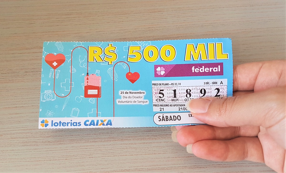 A imagem mostra um bilhete da Loteria Federal