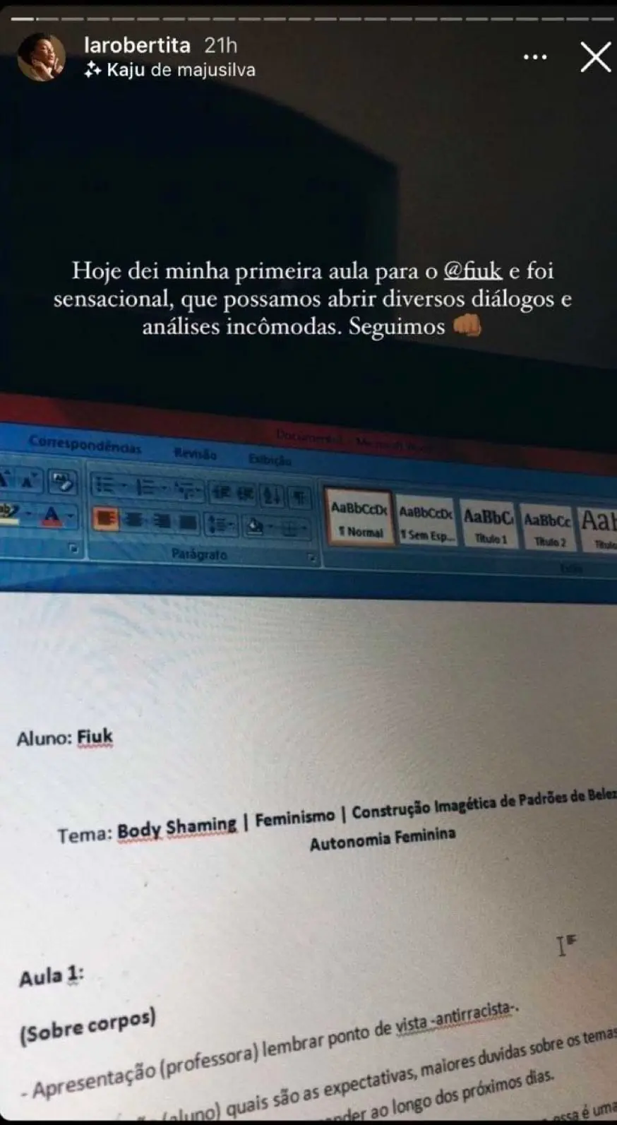 Publicação no Instagram