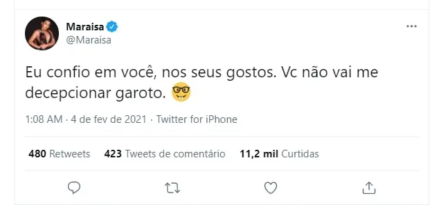 Tweet de Maraísa sobre Arcrebiano