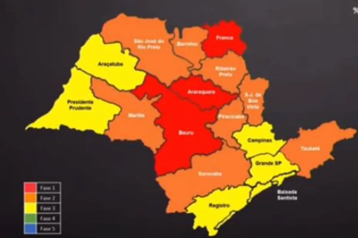 Imagem mostra mapa de SP e regiões do plano de contingência