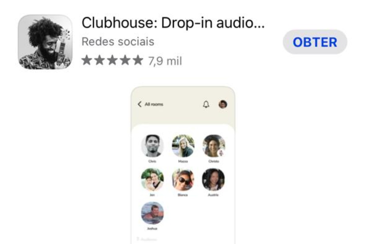 Imagem capturada da tela de celular do aplicativo Clubhouse, nova sensação do momento