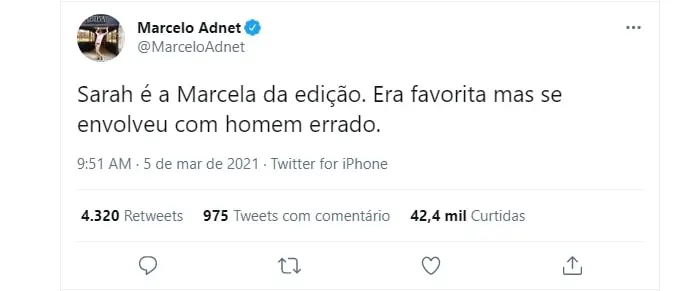 Marcelo Adnet falou de Sarah no BBB21