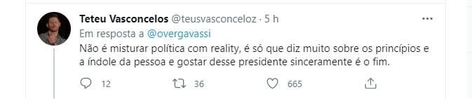 Tweet sobre comentário de Sarah no BBB21