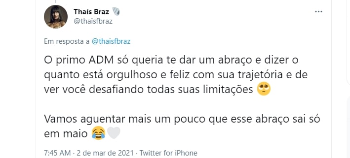 Publicação no Twitter de Thaís