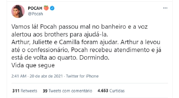 Tweet sobre Pocah no bbb21