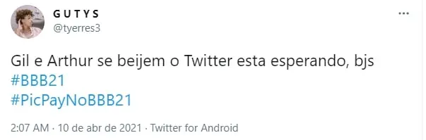 Tweet sobre bbb21