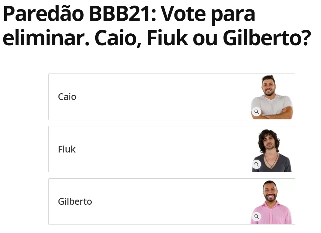 Enquete bbb uol caio, fiuk e gilberto - paredão bbb21