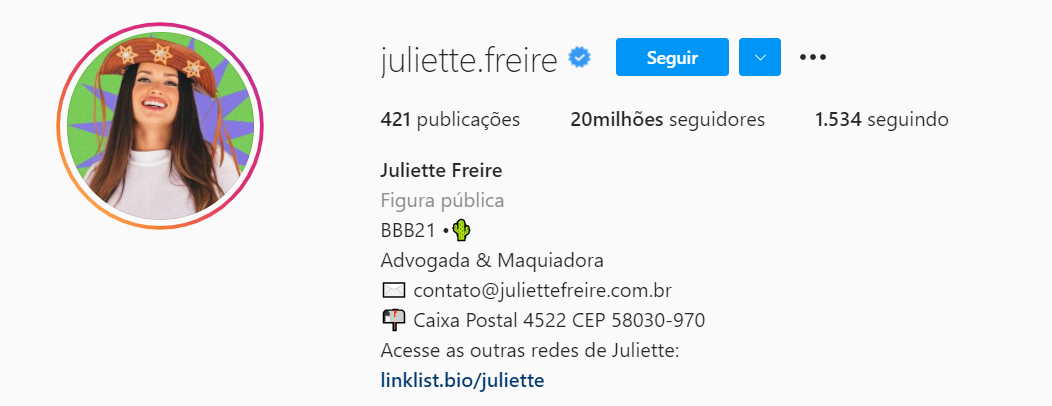 BBB21: Juliette bate 20 milhões de seguidores no Instagram Seguidores Juliette BBB21