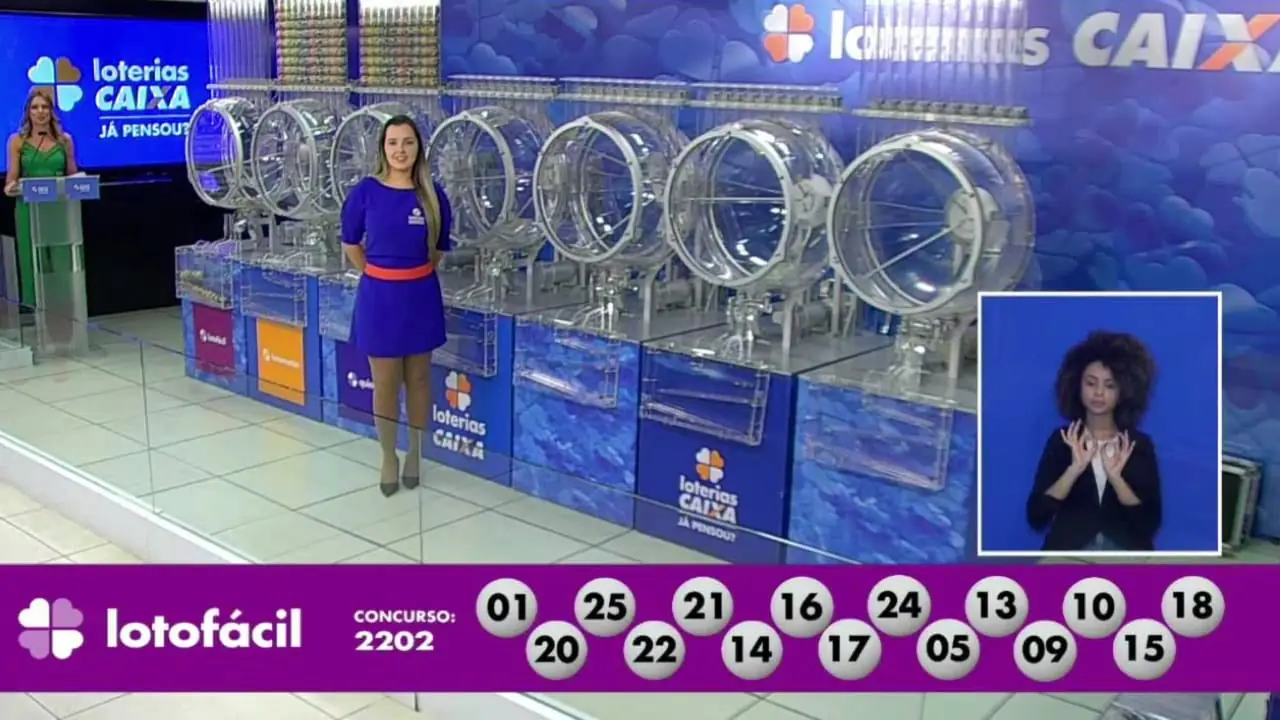 A imagem mostra o sorteio do resultado da Lotofácil 2202