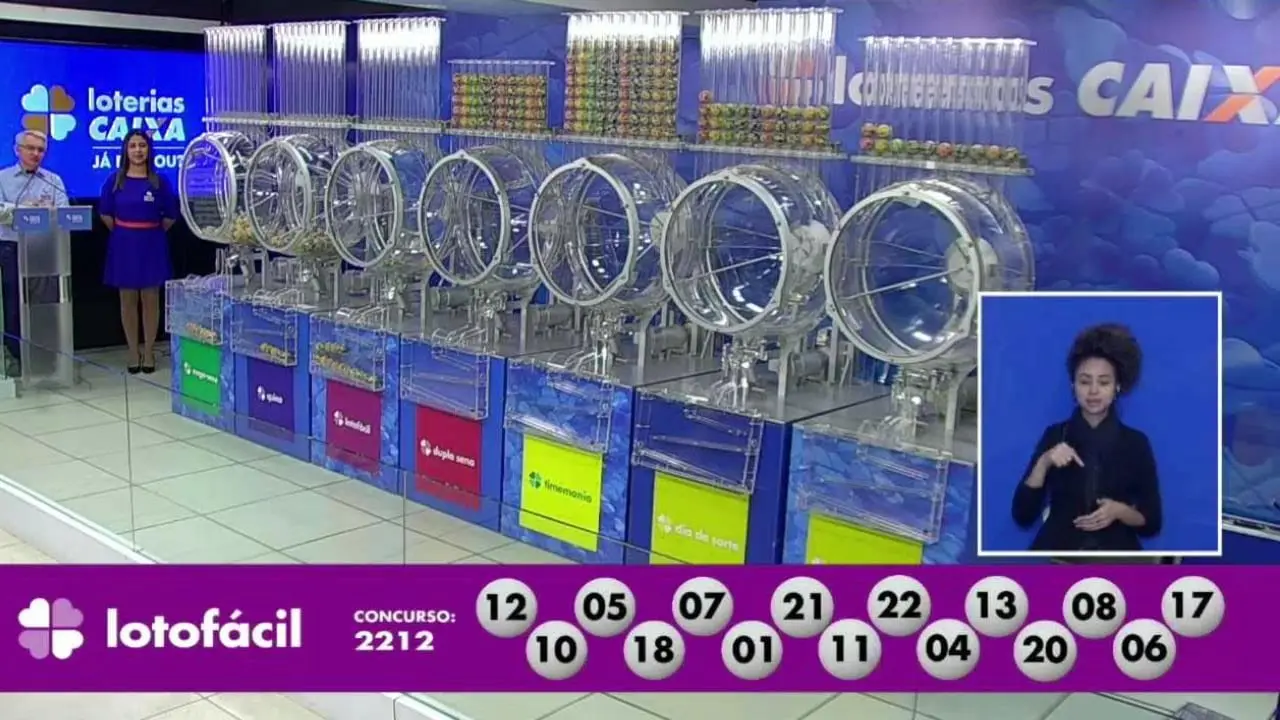 A imagem mostra o sorteio do resultado da Lotofácil 2212