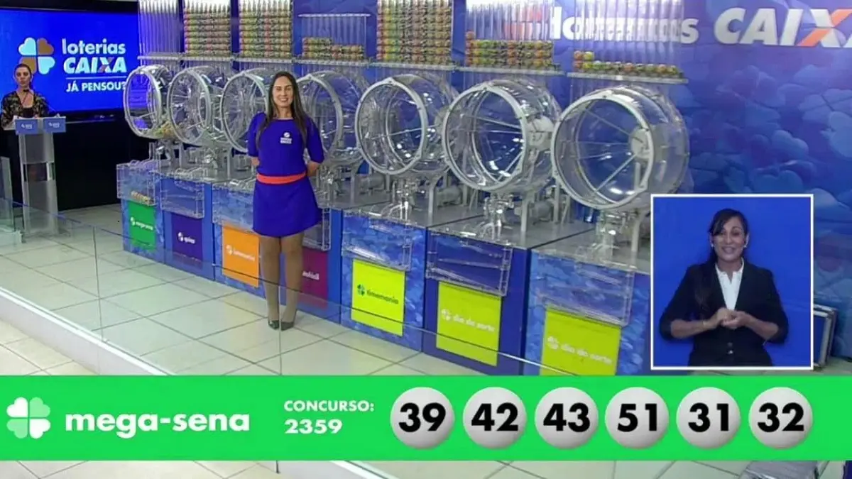 A imagem mostra o sorteio da Mega-Sena 2359