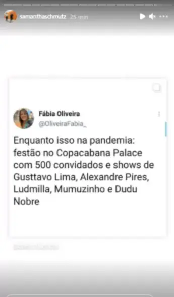 Samantha Schmutz instagram Samantha Schmutz critica famosos na pandemia