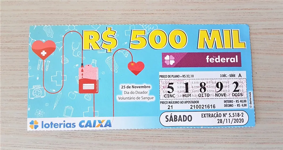 A imagem mostra um bilhete da loteria Federal de sábado