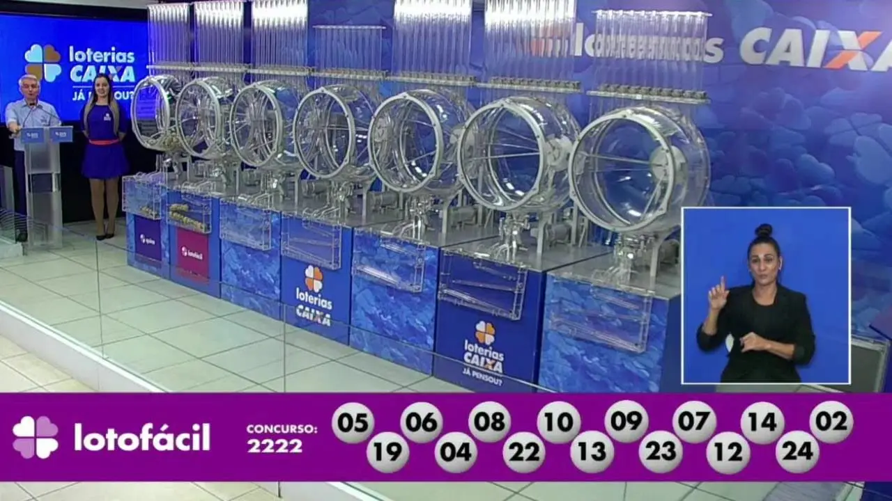 A imagem mostra o sorteio da Lotofácil 2222