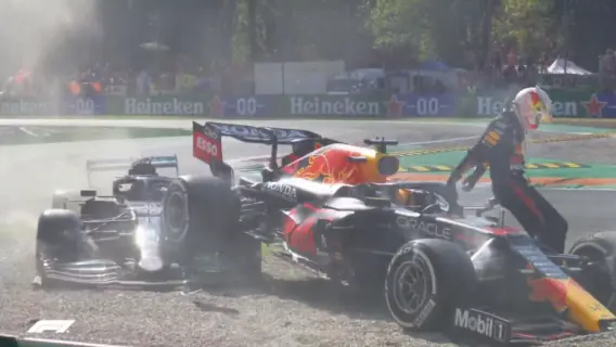 Veja o acidente entre Max Verstappen e Hamilton no GP de Monza