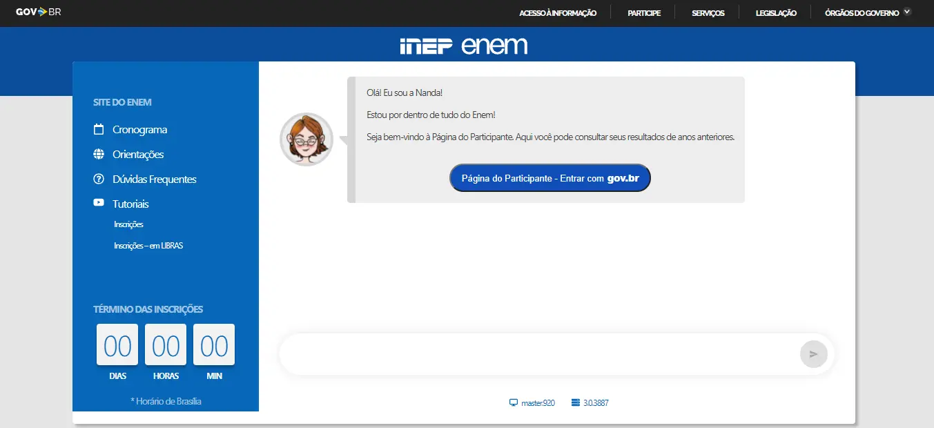 Na foto, um print da pagina participante enem 2021 