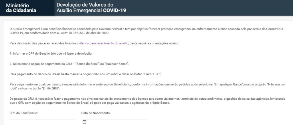 devolução do auxílio emergencial 