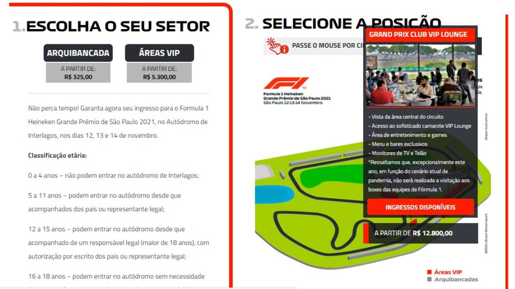 ingresso GP de São Paulo Fórmula 1