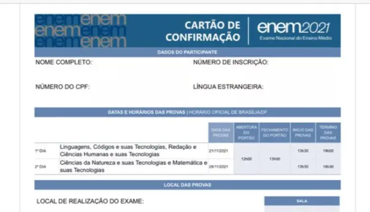 como saber local de prova do enem cartao de confirmação