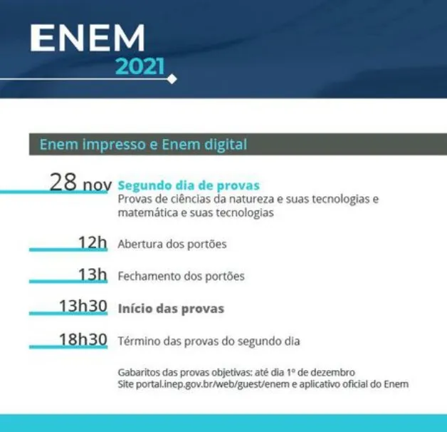 Que horas começa a prova do Enem no segundo dia