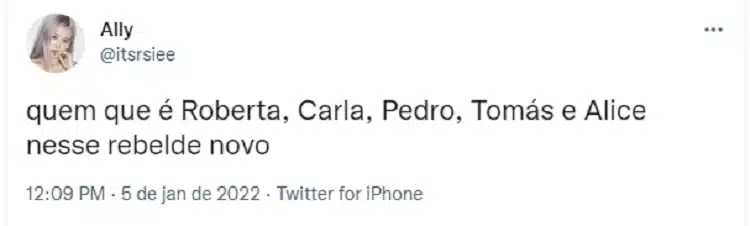 tweet sobre o elenco de rebelde da netflix