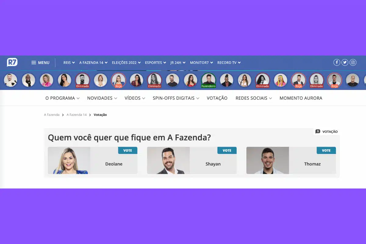 Votação R7 Record Votação R7 Record