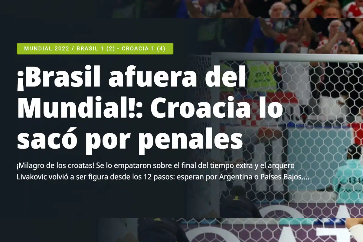 Repercussão internacional após o Brasil ser eliminado da Copa do Mundo 2022 - olé