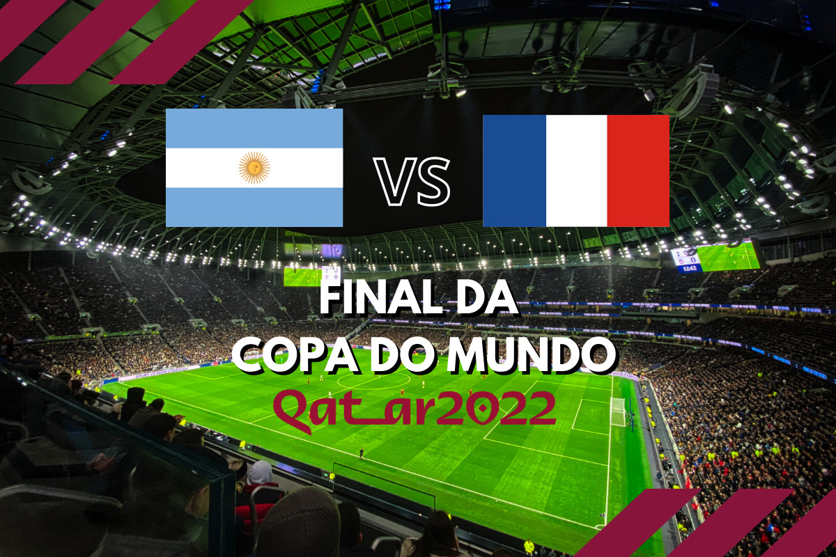 Imagem de texto sobre final da Copa do Mundo 2022 co, França e Argentina
